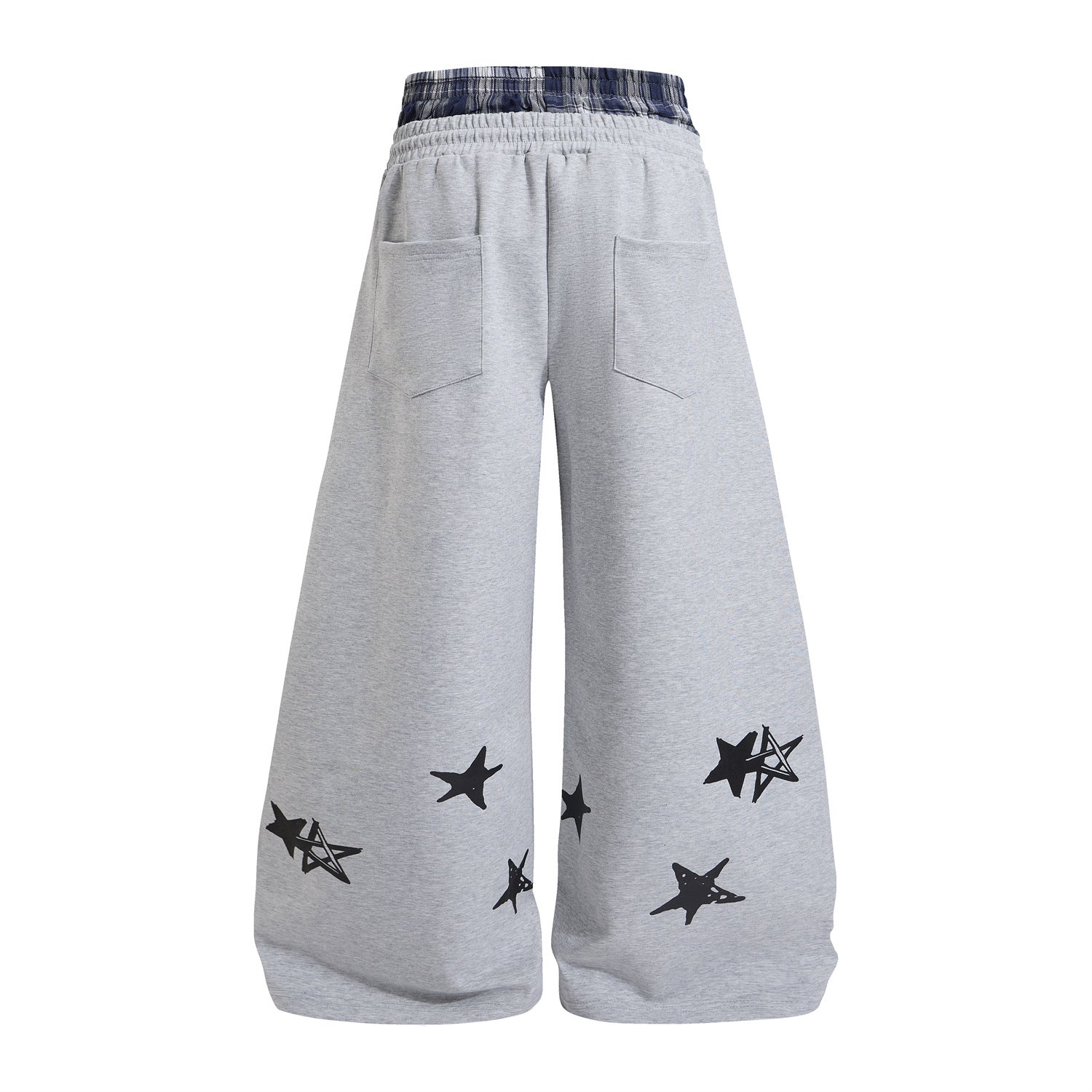 Wide-Leg Sweatpants with Plaid Waistband & Star Print – Trouvaille Graphic