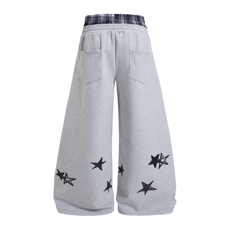 Wide-Leg Sweatpants with Plaid Waistband & Star Print – Trouvaille Graphic