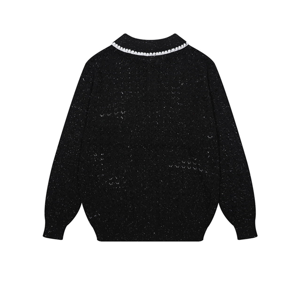 Cat Jacquard Polo Collar Openwork Knit Sweater – Unisex Korean Style