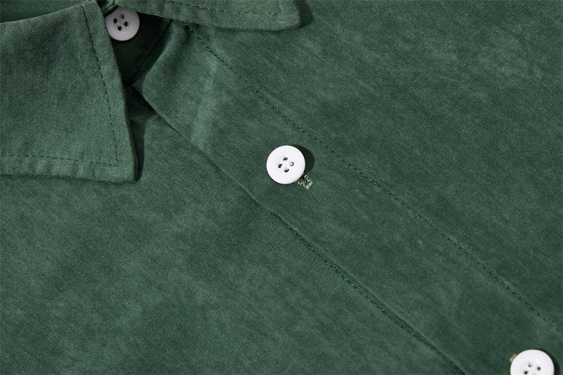 Men's Oversized Short Sleeve Button-Up Shirt – Casual Solid Suede-Texture