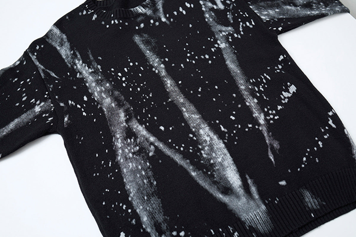 Pull en maille col rond éclaboussures d’encre – Motif peinture déstructuré