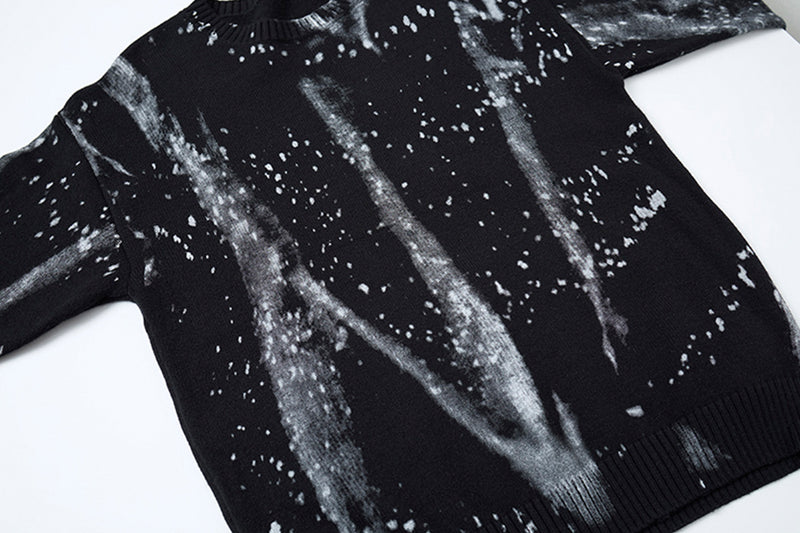 Pull en maille col rond éclaboussures d’encre – Motif peinture déstructuré