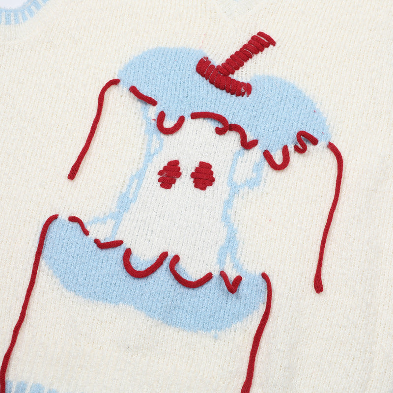 Cartoon Bear Knit Sweater Vest – V-Neck Jacquard Sleeveless Pullover