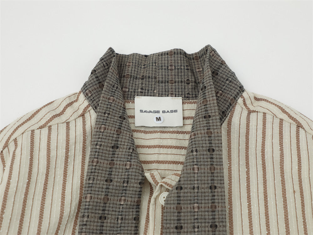 Striped Button-Up Shirt with Contrast Scarf Collar, Oversized Long Sleeve