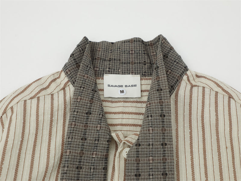 Striped Button-Up Shirt with Contrast Scarf Collar, Oversized Long Sleeve