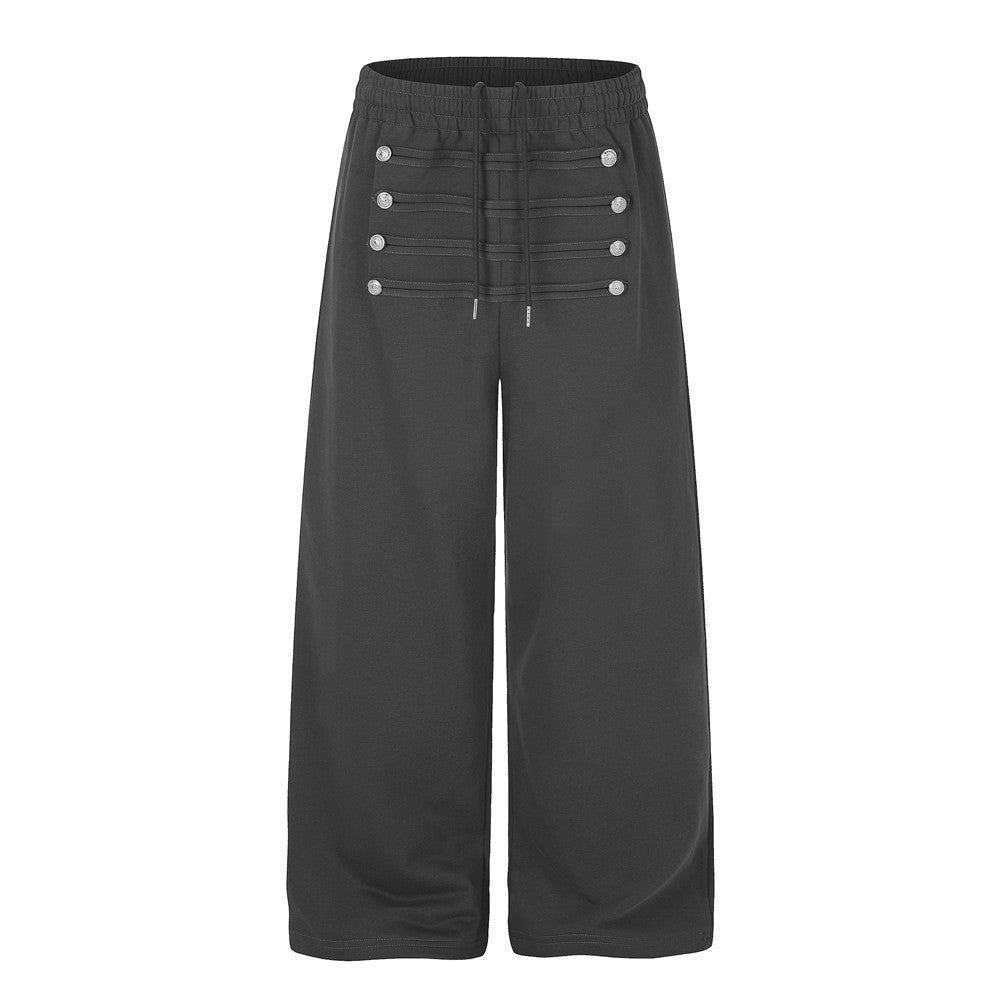 Pantalon de survêtement homme à jambes larges, avec détail de boutons argentés façon double boutonnage et taille élastique à cordon, gris anthracite foncé