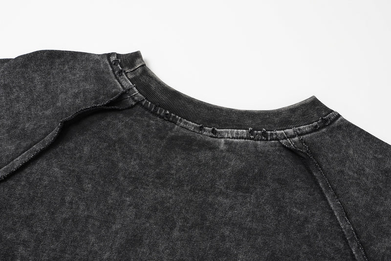 Camiseta de manga larga efecto dos piezas de lavado ácido con costuras de borde sin rematar