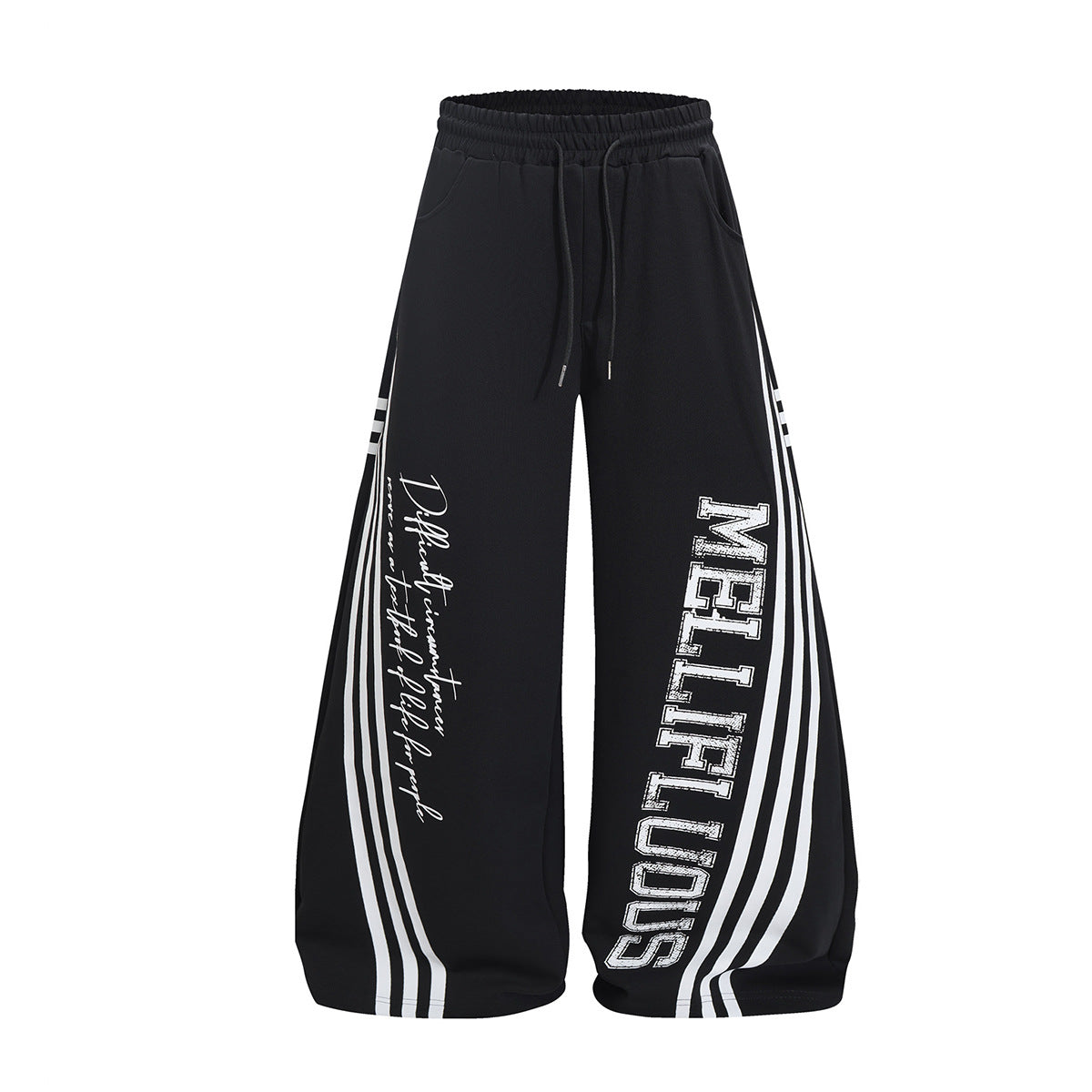 Wide Leg Sweatpants with Stripe & Mellifluous Graphic Print