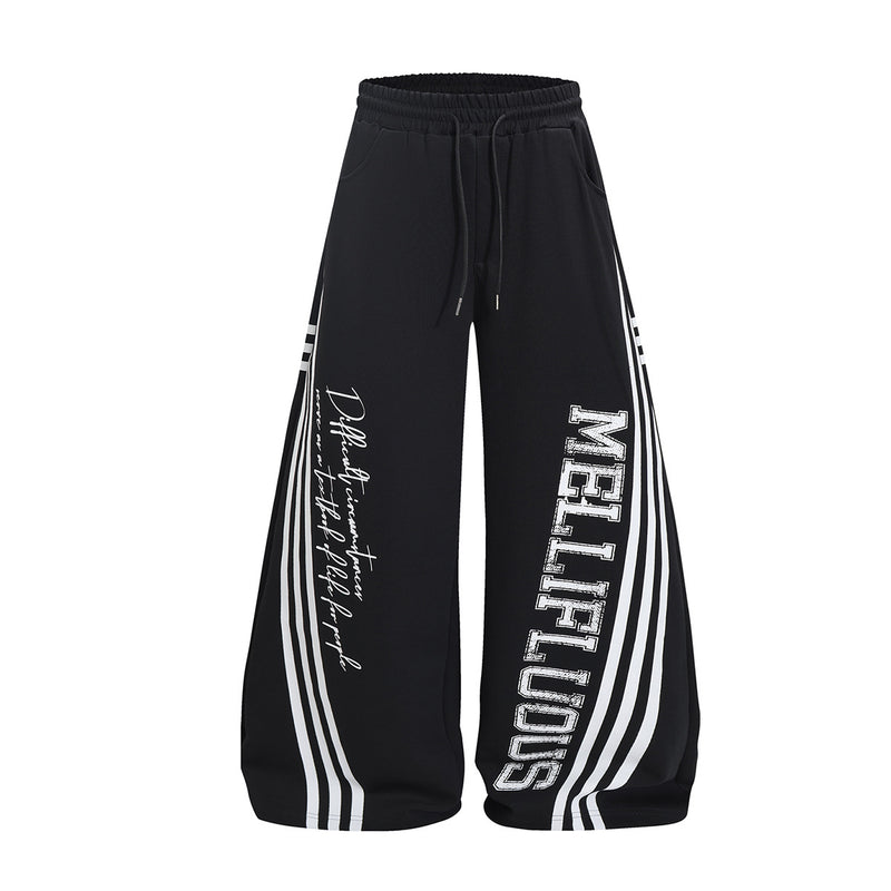 Wide Leg Sweatpants with Stripe & Mellifluous Graphic Print