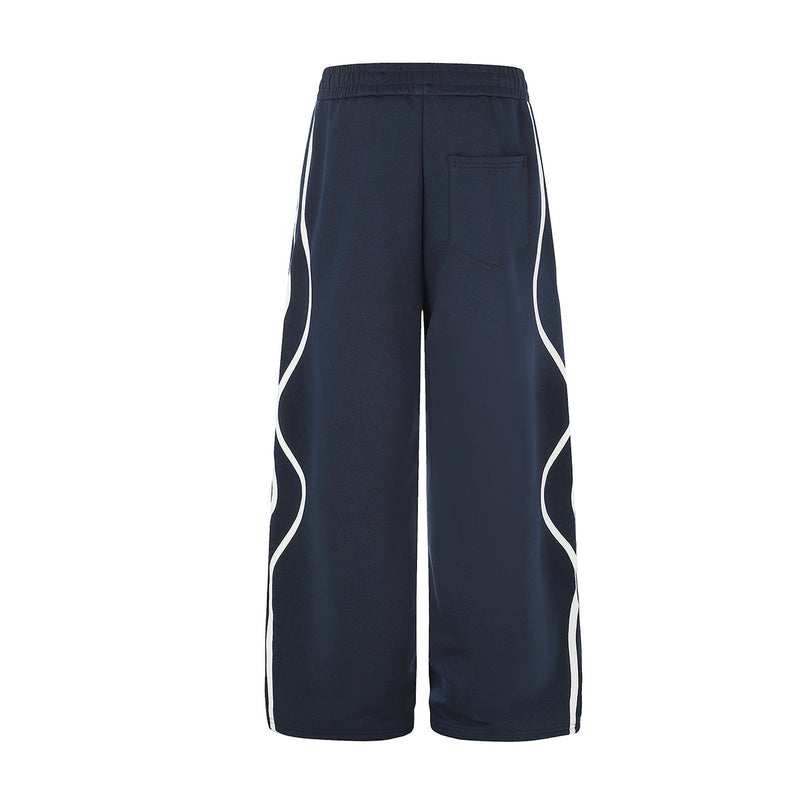 Pantalon de survêtement wide leg à liseré ondulé – Coupe droite décontractée