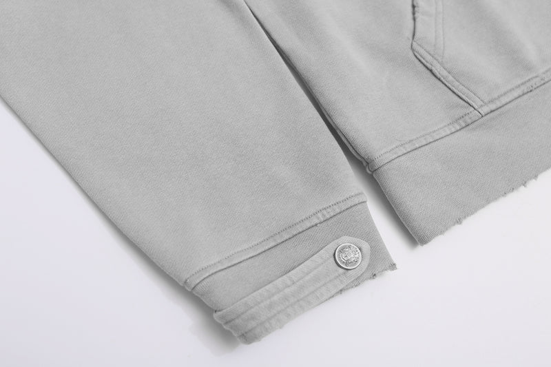 Military Napoleon Zip-Up Hoodie – Washed Vintage Fleece Cardigan