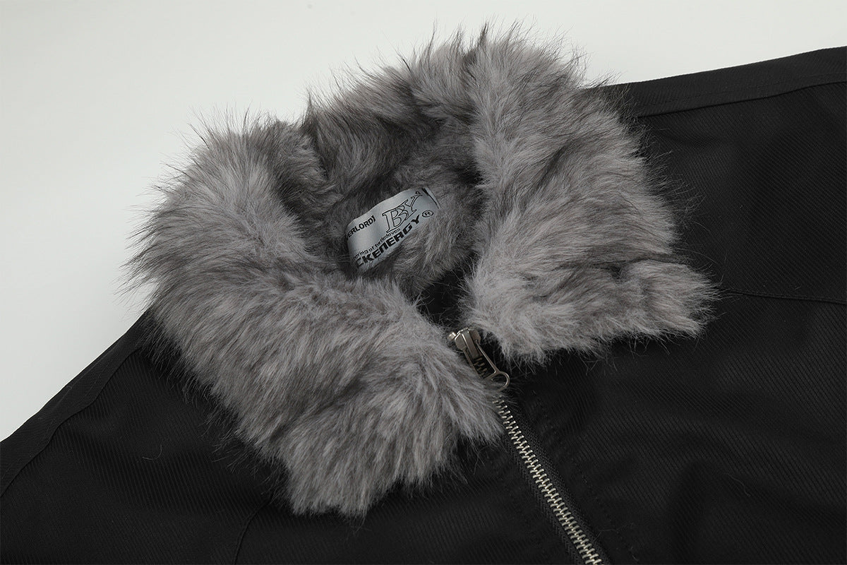 Faux Fur Collar Padded Bomber Jacket – Oversized Flight Jacket