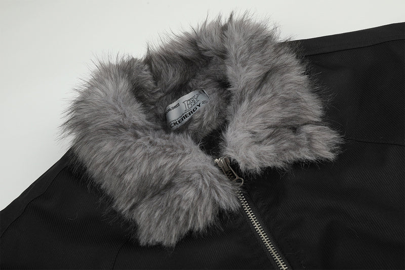 Faux Fur Collar Padded Bomber Jacket – Oversized Flight Jacket