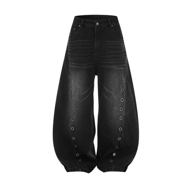Men's Punk Wide-Leg Jeans with Metal Eyelet Detail – Deconstructed Baggy Denim