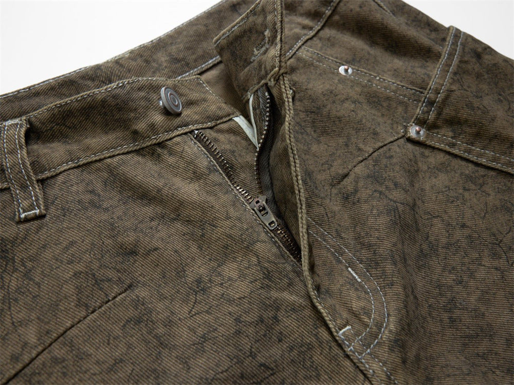 Barrel Leg Carpenter Jeans – Acid Wash Khaki Green Wide Leg Denim