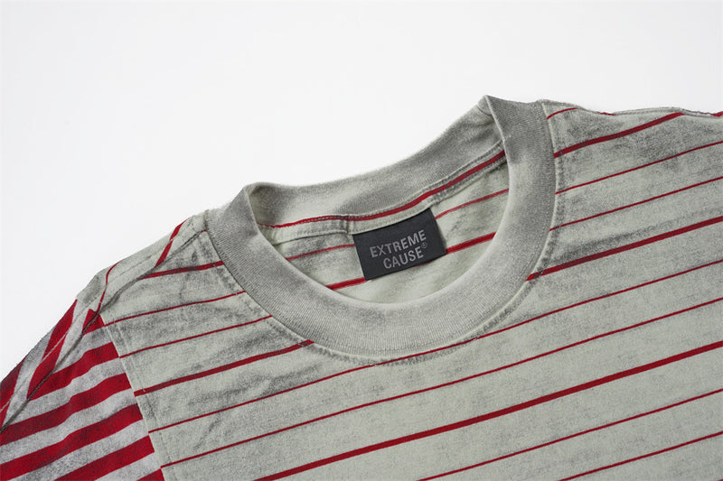Distressed Stripe Patchwork Oversized T-Shirt | Washed Irregular Spliced Streetw