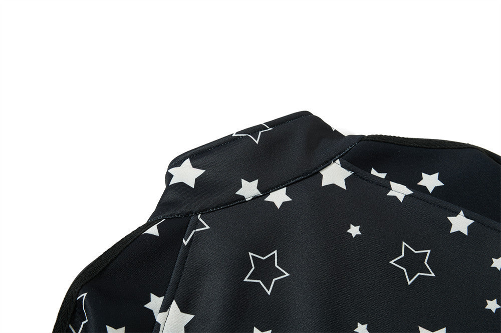 Veste zippée sportive à col montant et imprimé étoiles — Survêtement streetwear oversize