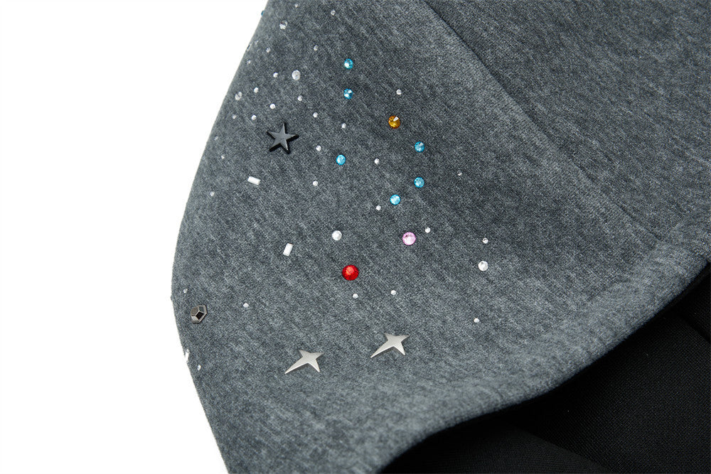 Herren-Zip-Hoodie aus Oversized-Fleece mit Strasssteinen und Galaxie-Sternen