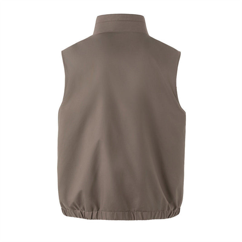 Reversible Stand Collar Vest – Men's Dual-Zip Sleeveless Gilet in Taupe &