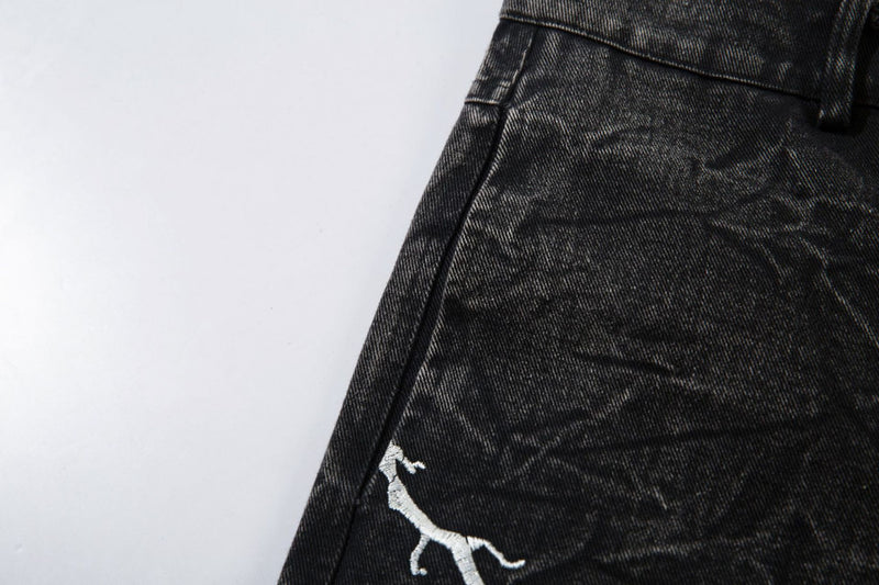 Jean baggy noir homme – Denim large brodé d'éclairs