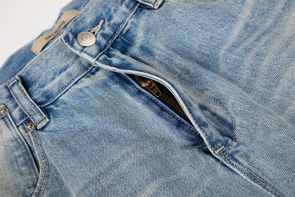 Barrel Leg Jeans Vintage Washed Wide-Leg Denim Pants with Pocket Detail
