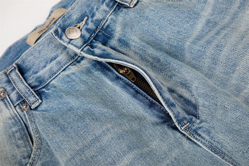 Barrel Leg Jeans Vintage Washed Wide-Leg Denim Pants with Pocket Detail