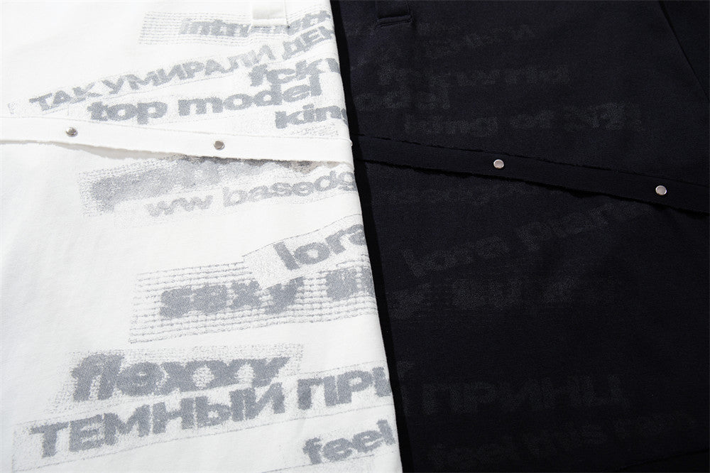 Herren-Langarm-Henley mit Schriftprint und Nieten – unregelmäßige Einsätze