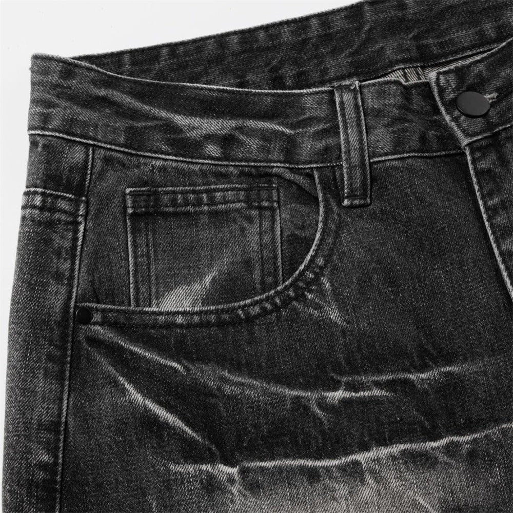 Baggy Dark Wash Jeans – Men's Wide Leg Vintage Punk Distressed Faded Denim