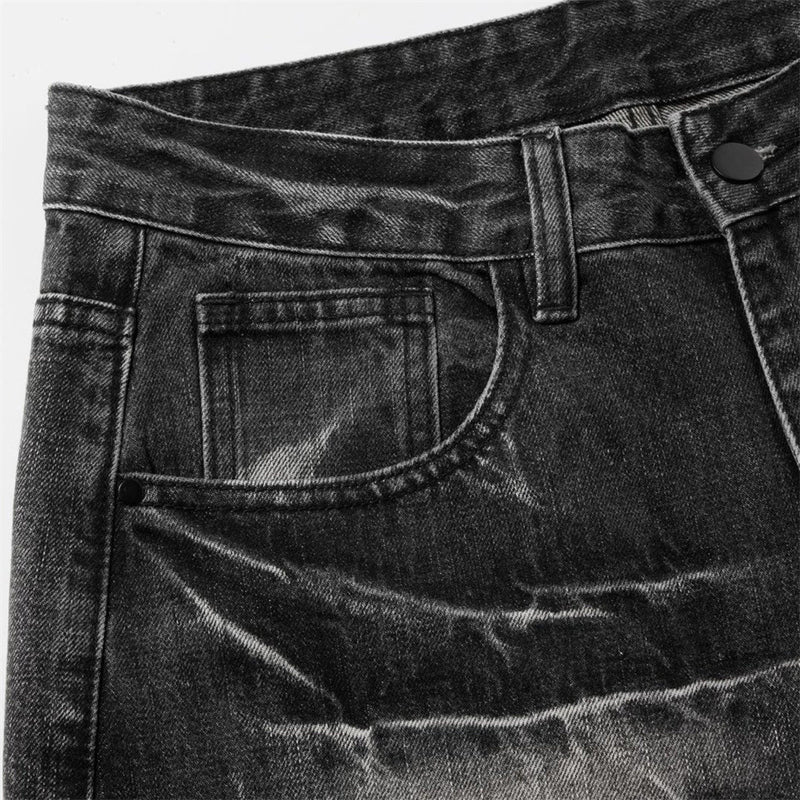 Baggy Dark Wash Jeans – Men's Wide Leg Vintage Punk Distressed Faded Denim