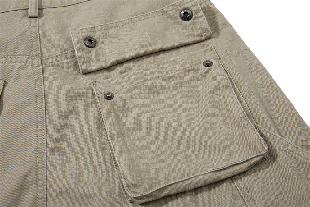 Men's Wide-Leg Cargo Pants – Loose Fit Multi-Pocket Arc-Hem Streetwear Trousers
