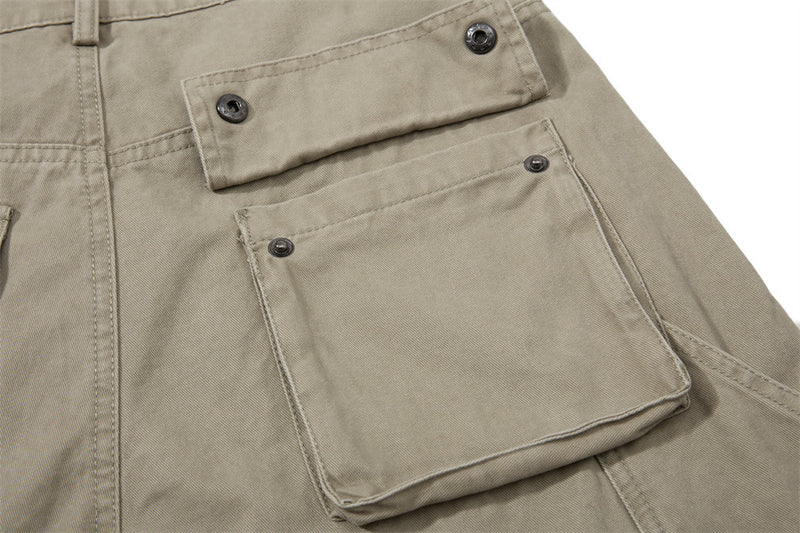 Men's Wide-Leg Cargo Pants – Loose Fit Multi-Pocket Arc-Hem Streetwear Trousers
