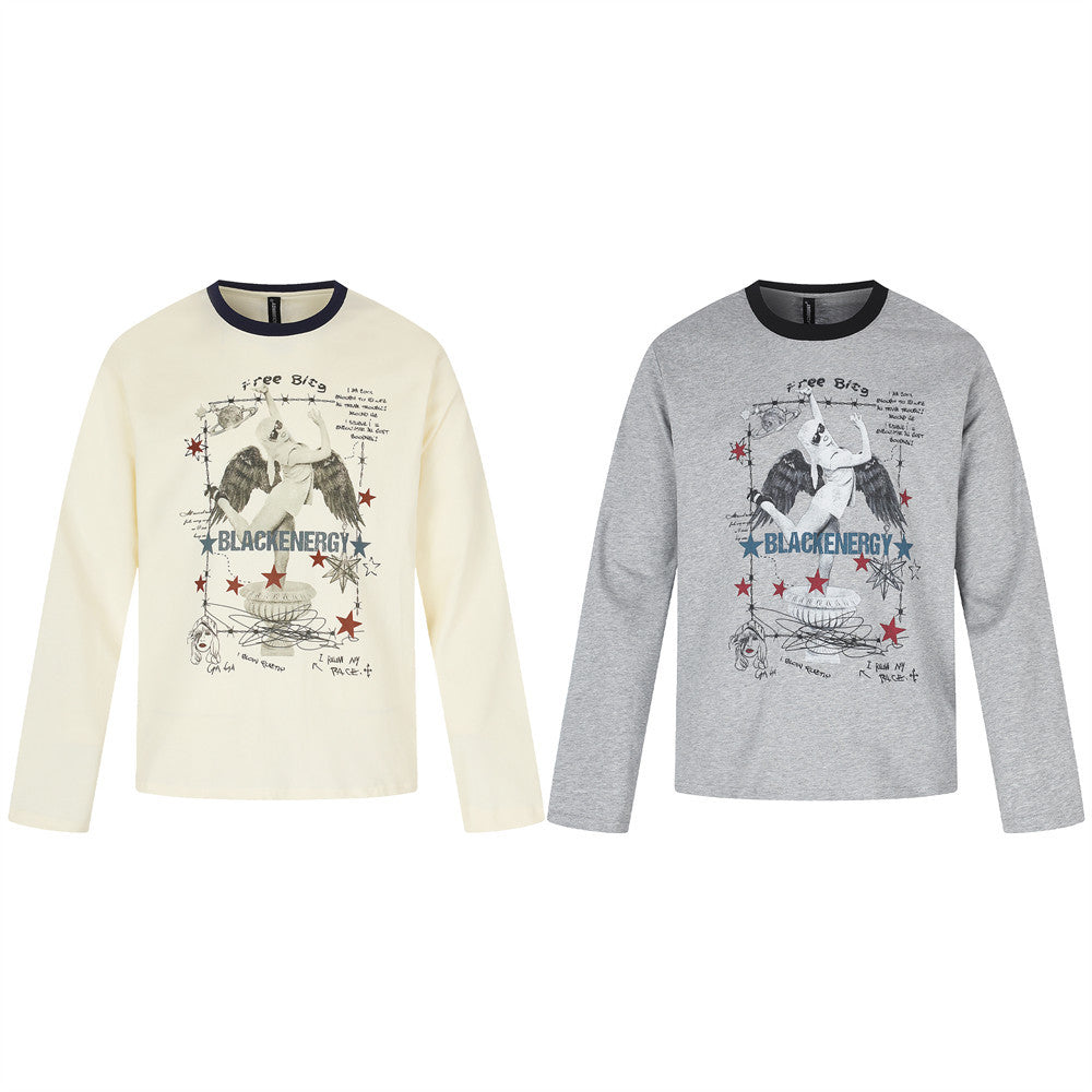 Men's Angel Wings Graphic Long-Sleeve Tee – Relaxed Fit Hip-Hop Street Style