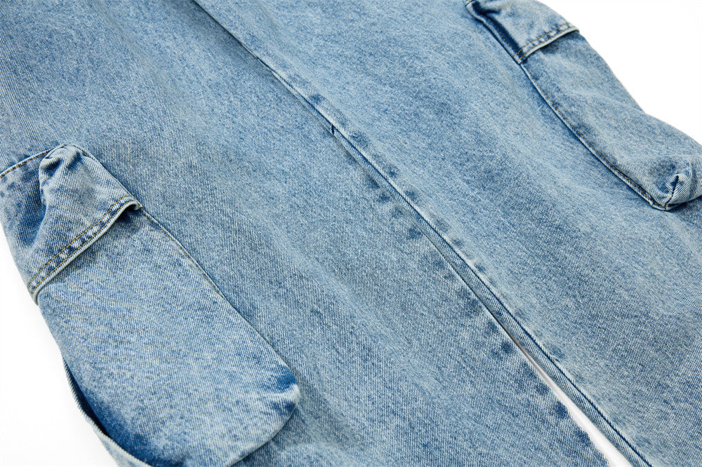 Men's Baggy Cargo Denim Jeans – Wide Leg, Multi-Pocket, Acid Wash