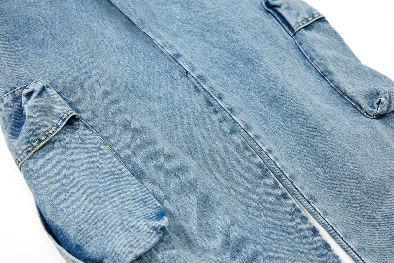 Men's Baggy Cargo Denim Jeans – Wide Leg, Multi-Pocket, Acid Wash