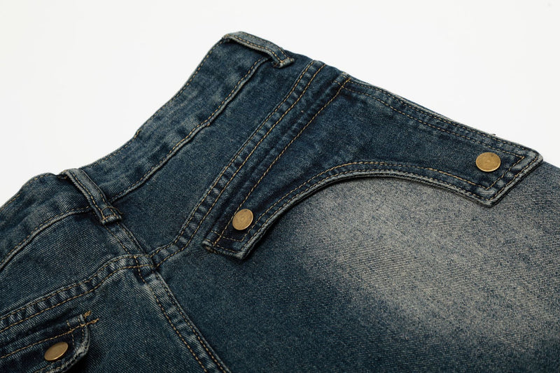 Baggy Jeans with Celestial Embroidery, Raw-Edge Seam & Wide Leg — Unisex Vintage