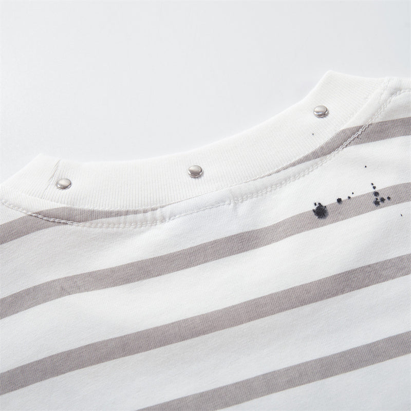 Oversized T-Shirt Men Striped Long Sleeve Paint-Splatter Script Logo Tee