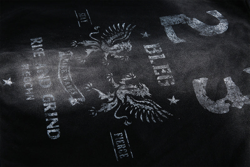 Sweat à capuche zippé délavé – Graphique vintage usé, style street américain