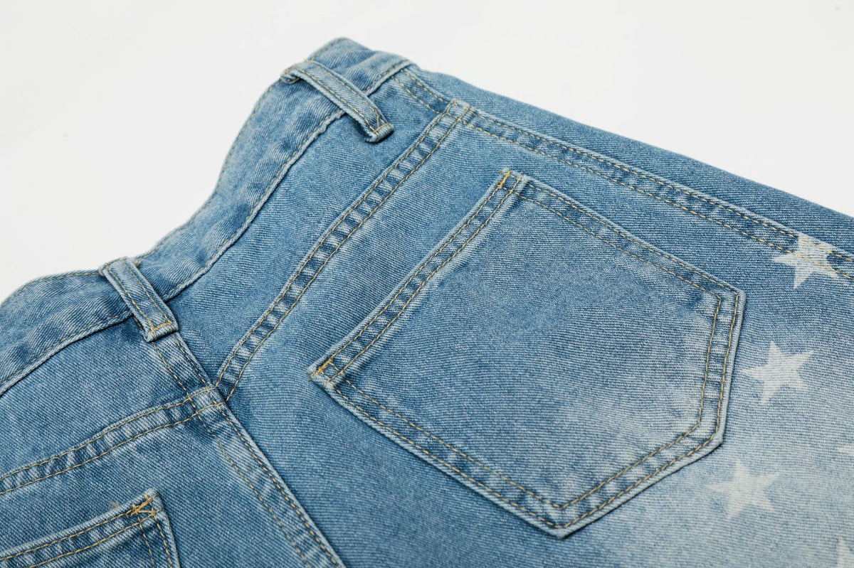 Baggy Star Print Jeans Wide-Leg Denim Pants