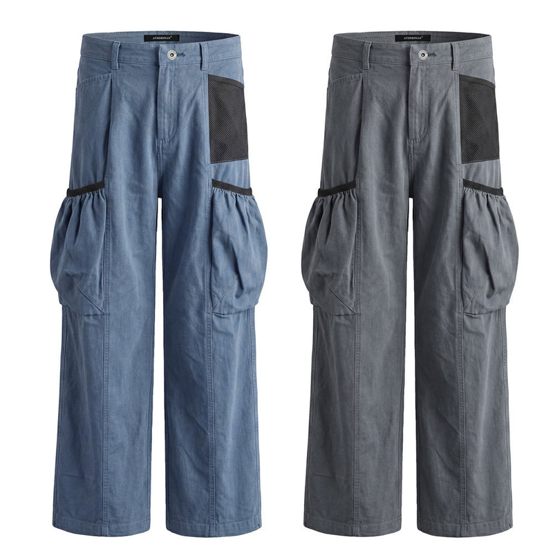 Men's Loose Fit Cargo Pants Wide Leg Bubble Pocket Deconstructed Trousers