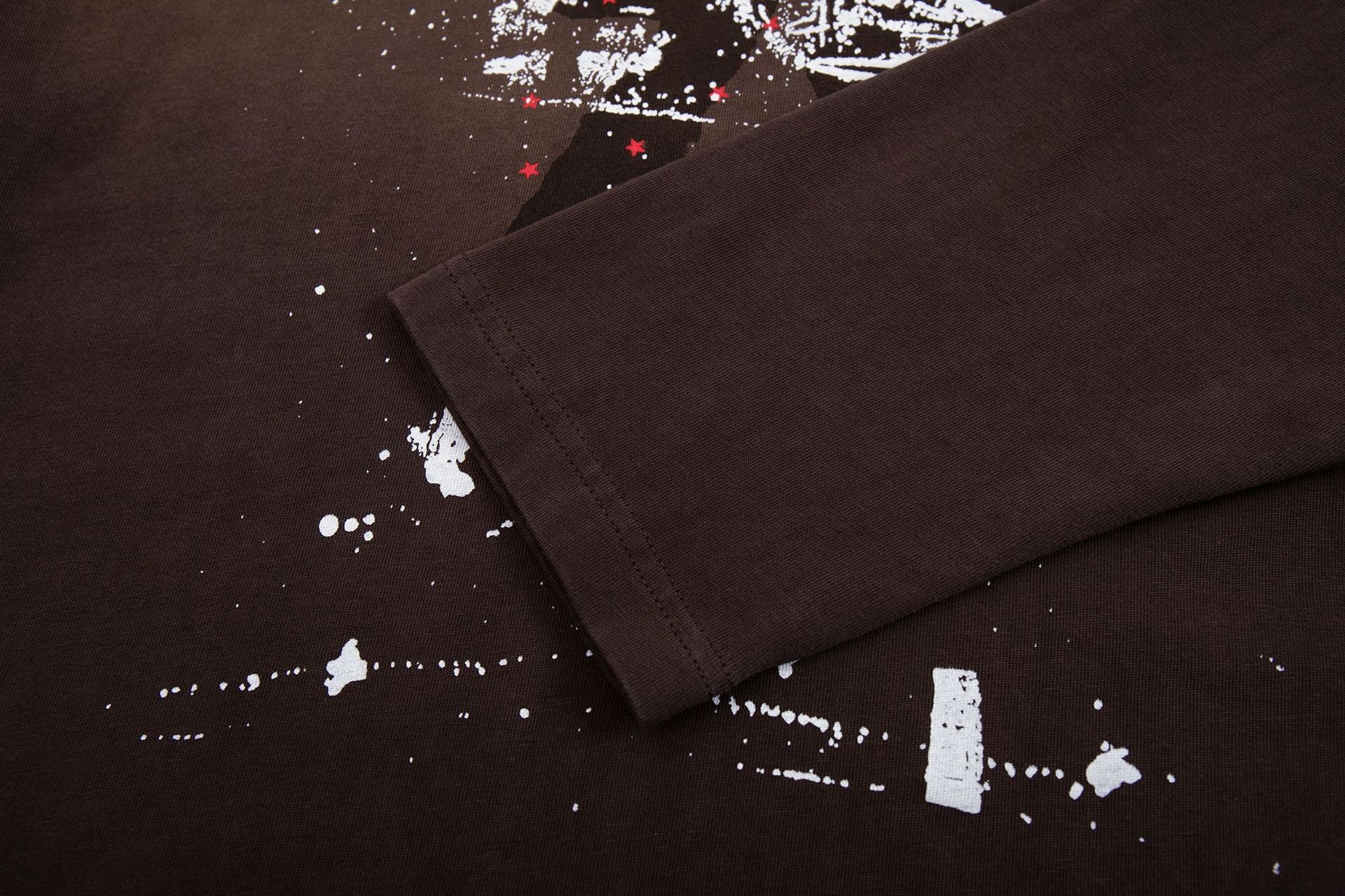 T-shirt gris à manches longues – Imprimé graffiti vintage délavé streetwear à col rond