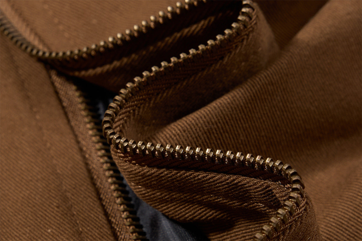 Retro Colorblock-Zip-Jacke – Bomberjacke in Braun mit gestreiftem Einsatz