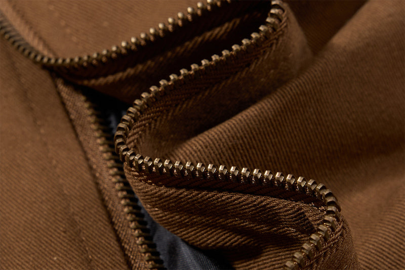 Retro Colorblock-Zip-Jacke – Bomberjacke in Braun mit gestreiftem Einsatz