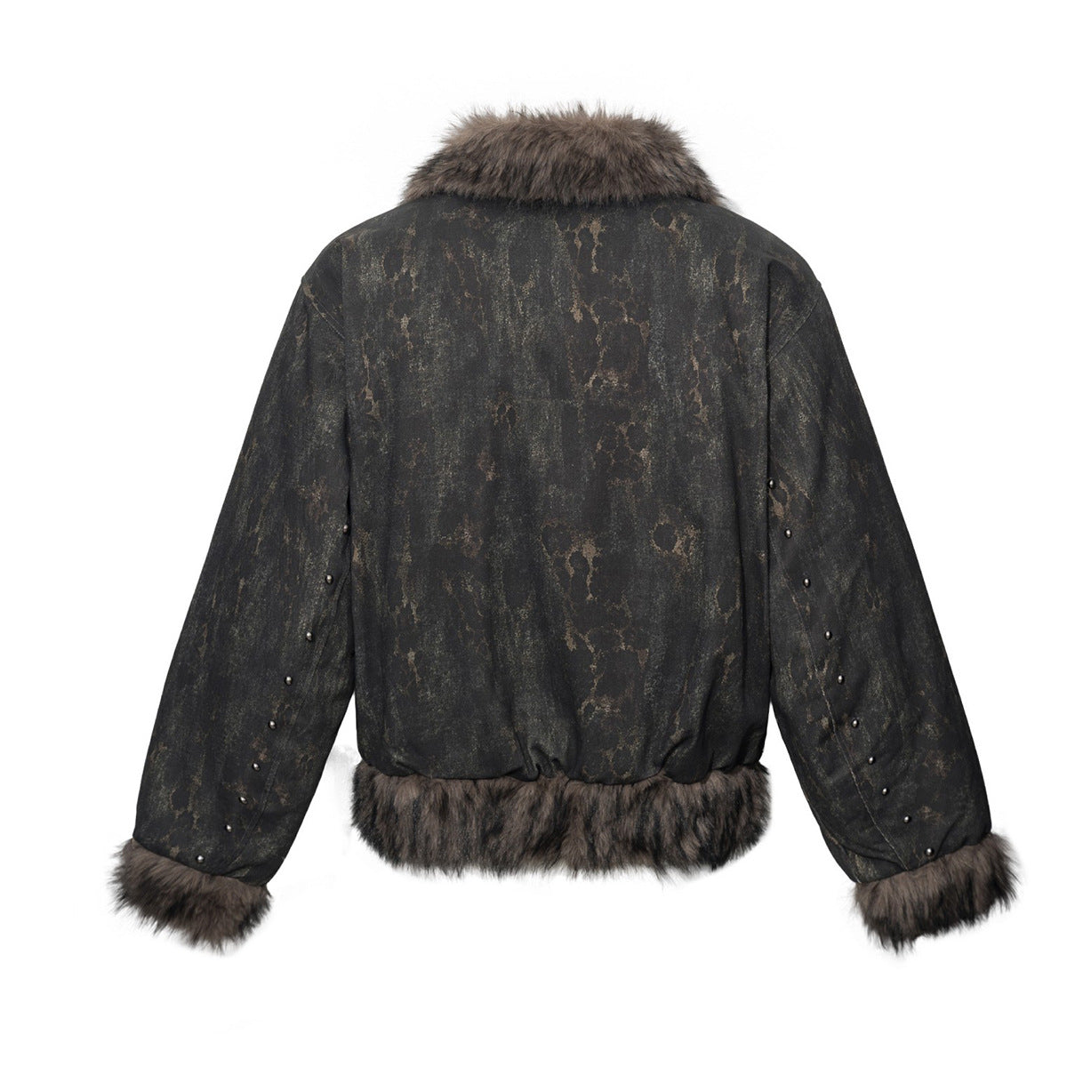 Men's Faux Fur Trim Biker Jacket – Vintage Distressed Leopard Print