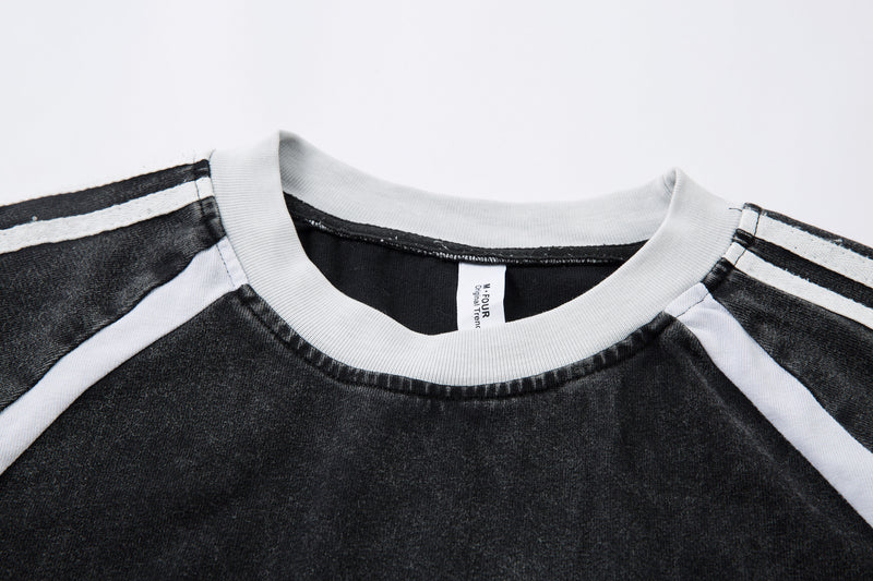 T-shirt graphique à manches longues – Imprimé écusson lapin streetwear, rayures et manches raglan