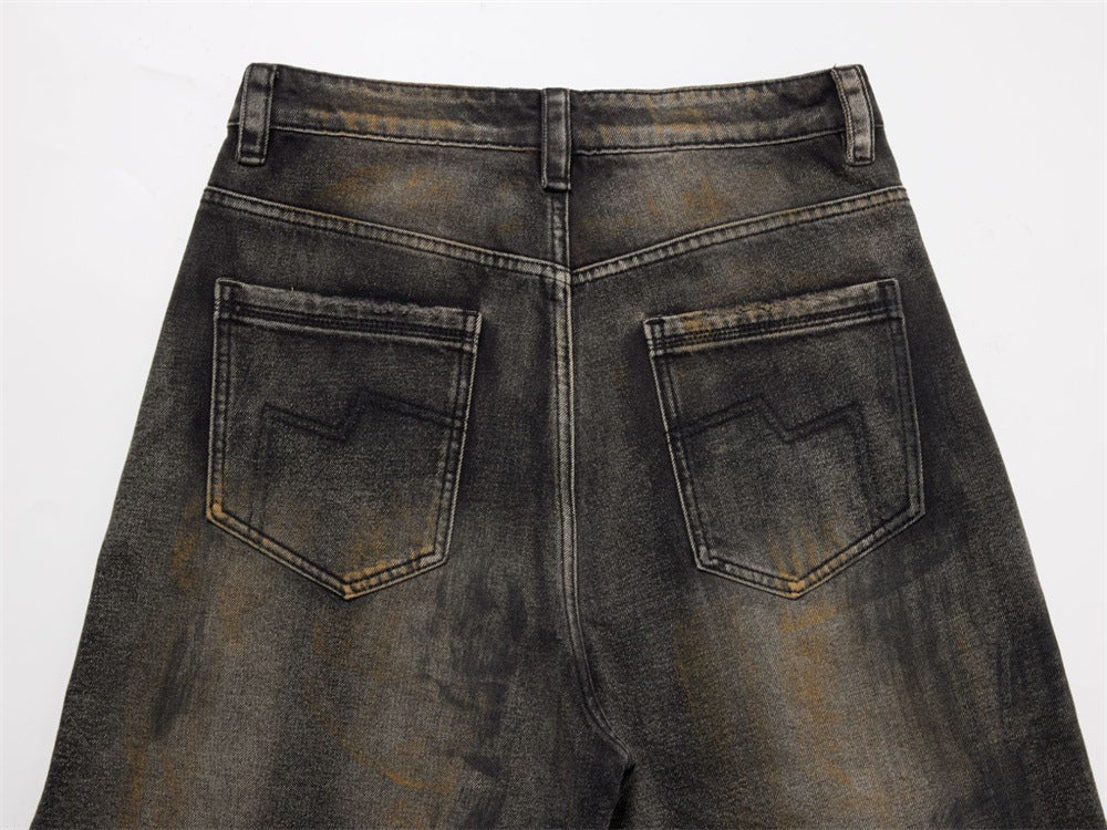 Distressed Baggy Wide-Leg Jeans – Men's Punk Washed Straight-Cut Denim with