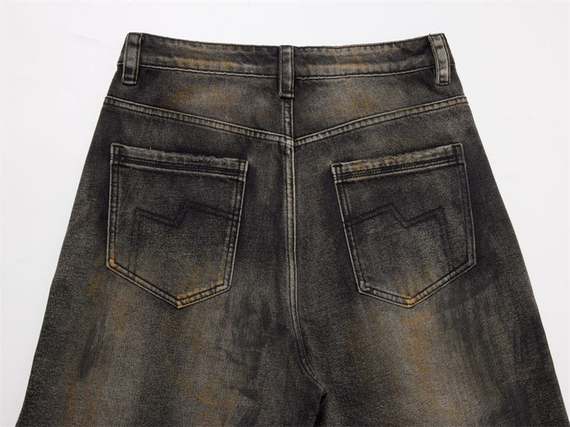 Distressed Baggy Wide-Leg Jeans – Men's Punk Washed Straight-Cut Denim with