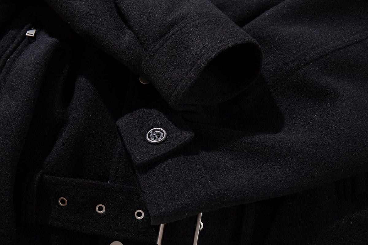 Oversized Wool-Blend Belted Bomber Jacket with Stand Collar