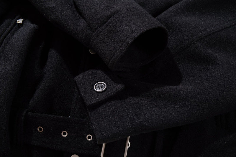 Oversized Wool-Blend Belted Bomber Jacket with Stand Collar
