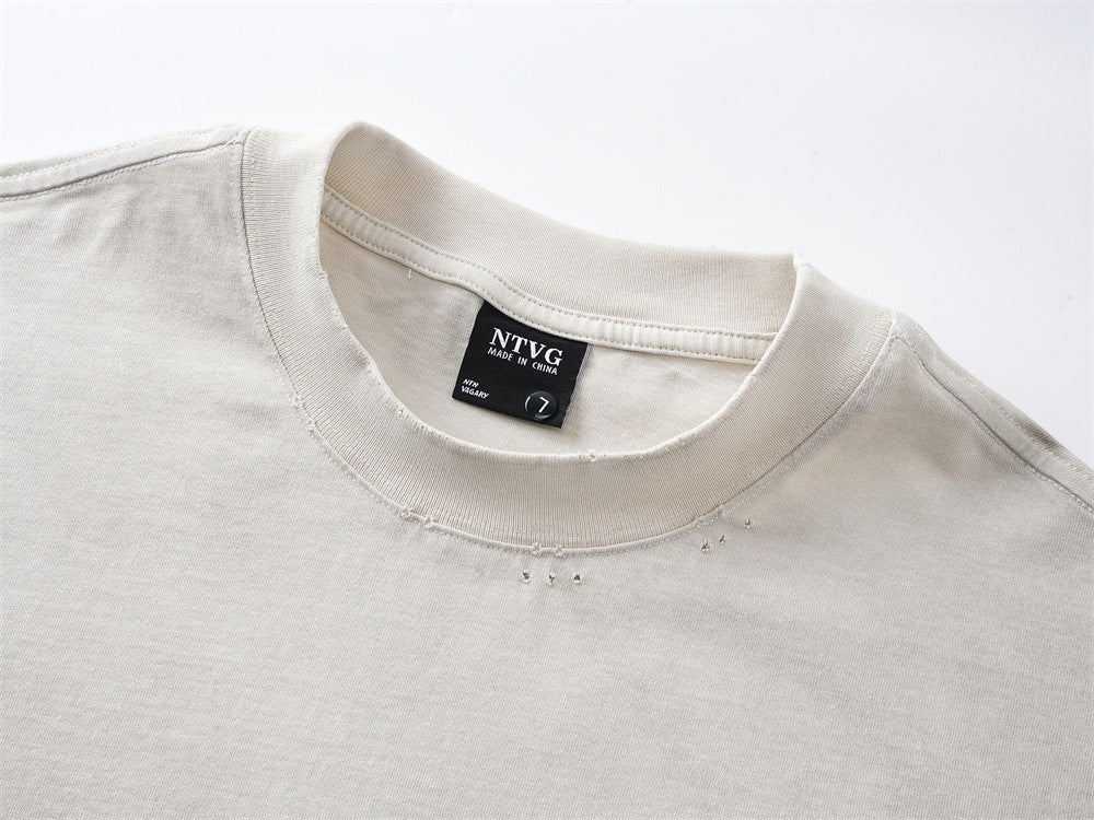 Langarmshirt mit Kreuz-Print und Acid-Wash – Vintage-Distressing mit offenem Saum