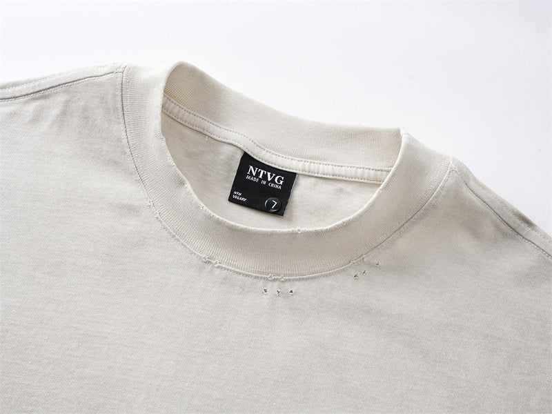 Langarmshirt mit Kreuz-Print und Acid-Wash – Vintage-Distressing mit offenem Saum